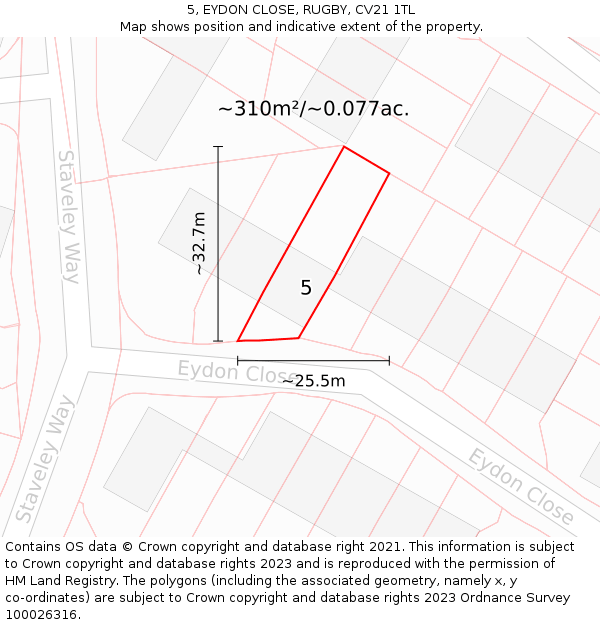 5, EYDON CLOSE, RUGBY, CV21 1TL: Plot and title map