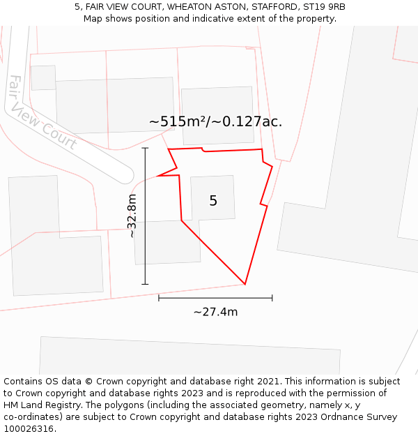 5, FAIR VIEW COURT, WHEATON ASTON, STAFFORD, ST19 9RB: Plot and title map