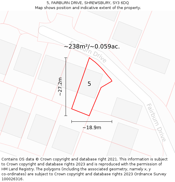 5, FAIRBURN DRIVE, SHREWSBURY, SY3 6DQ: Plot and title map