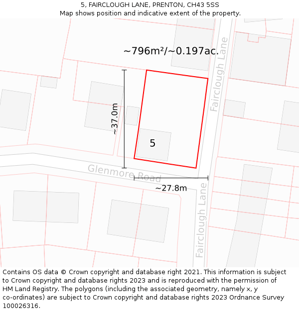 5, FAIRCLOUGH LANE, PRENTON, CH43 5SS: Plot and title map