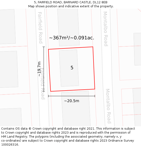 5, FAIRFIELD ROAD, BARNARD CASTLE, DL12 8EB: Plot and title map