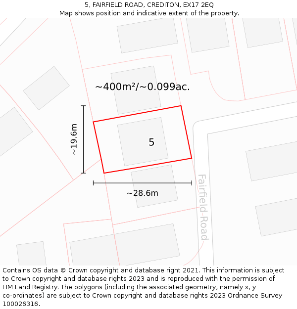 5, FAIRFIELD ROAD, CREDITON, EX17 2EQ: Plot and title map