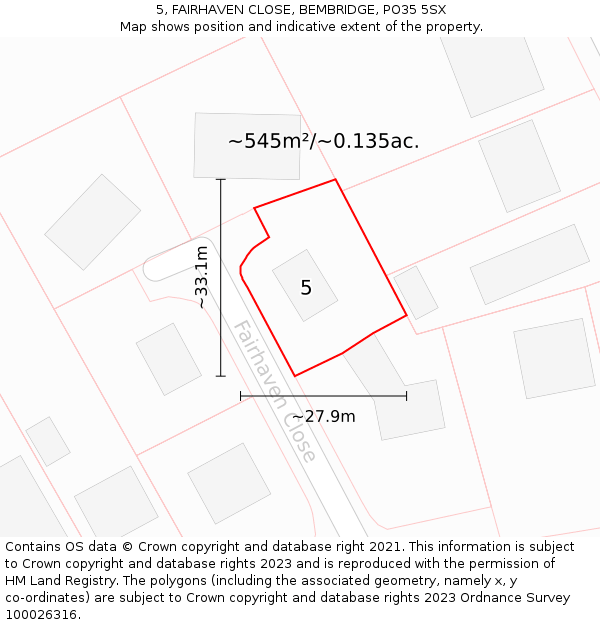 5, FAIRHAVEN CLOSE, BEMBRIDGE, PO35 5SX: Plot and title map