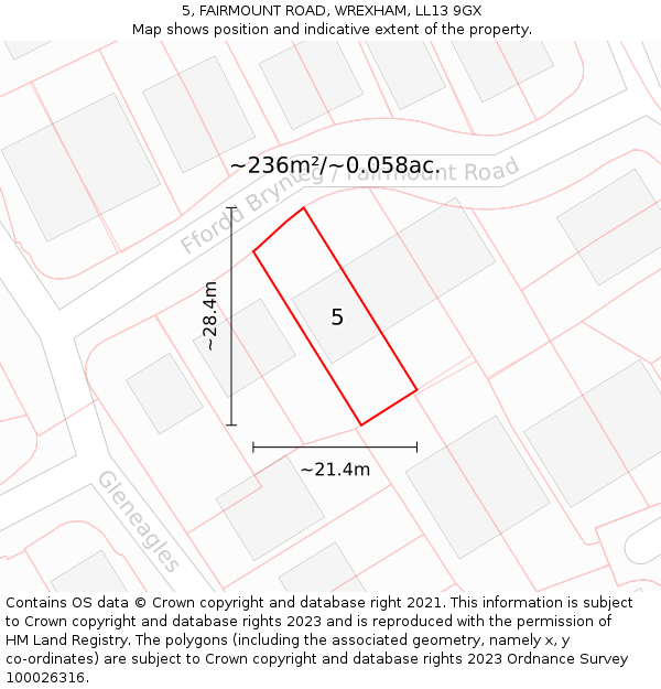 5, FAIRMOUNT ROAD, WREXHAM, LL13 9GX: Plot and title map