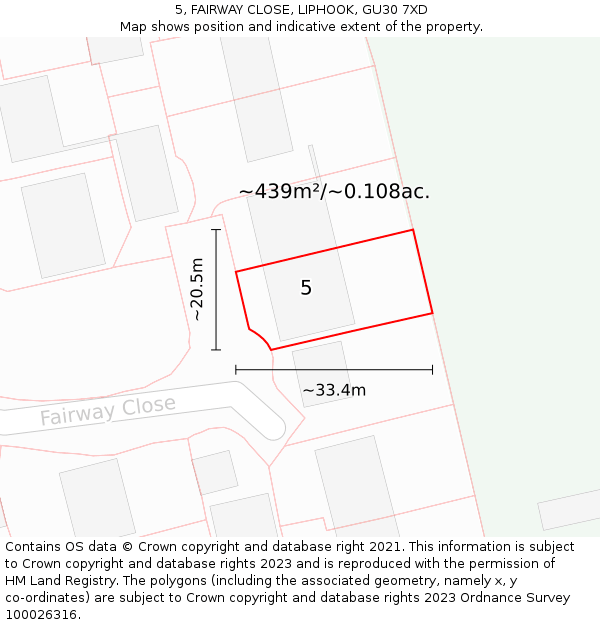 5, FAIRWAY CLOSE, LIPHOOK, GU30 7XD: Plot and title map