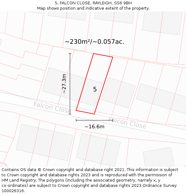 5, FALCON CLOSE, RAYLEIGH, SS6 9BH: Plot and title map