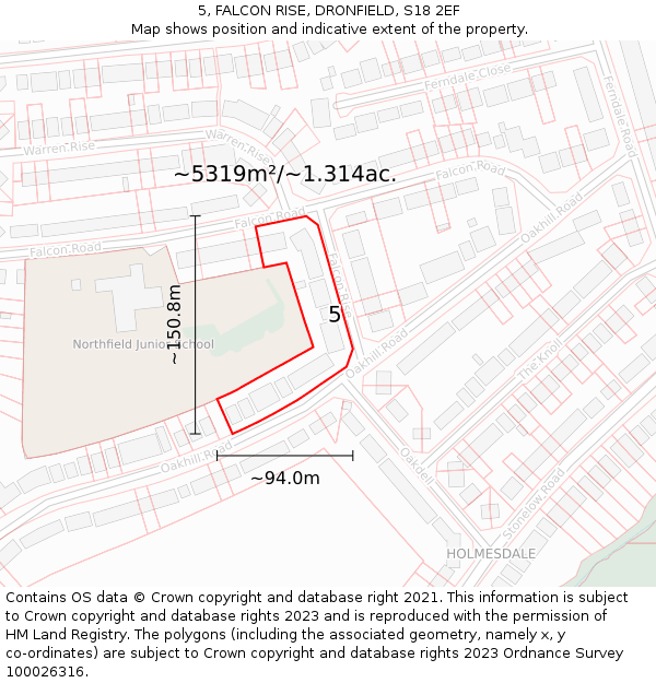 5, FALCON RISE, DRONFIELD, S18 2EF: Plot and title map