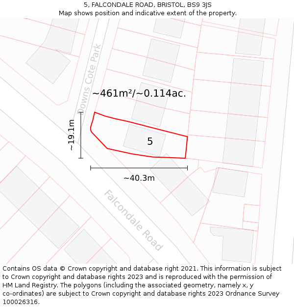 5, FALCONDALE ROAD, BRISTOL, BS9 3JS: Plot and title map