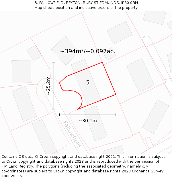 5, FALLOWFIELD, BEYTON, BURY ST EDMUNDS, IP30 9BN: Plot and title map