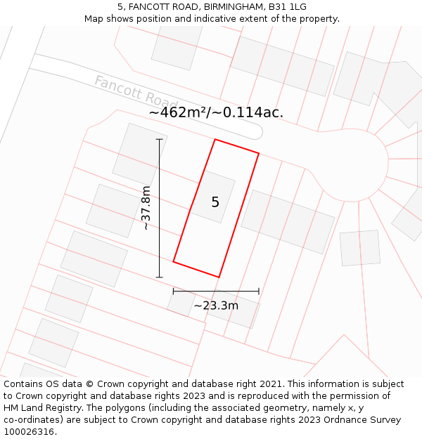 5, FANCOTT ROAD, BIRMINGHAM, B31 1LG: Plot and title map