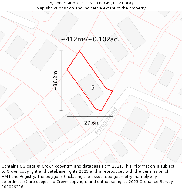 5, FARESMEAD, BOGNOR REGIS, PO21 3DQ: Plot and title map