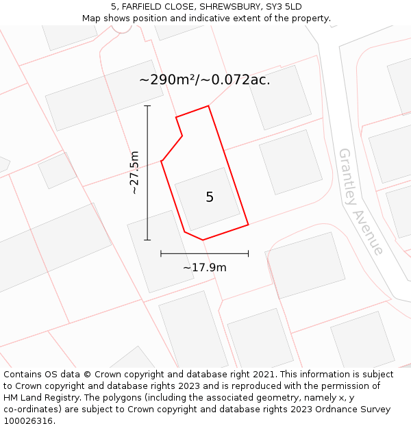 5, FARFIELD CLOSE, SHREWSBURY, SY3 5LD: Plot and title map