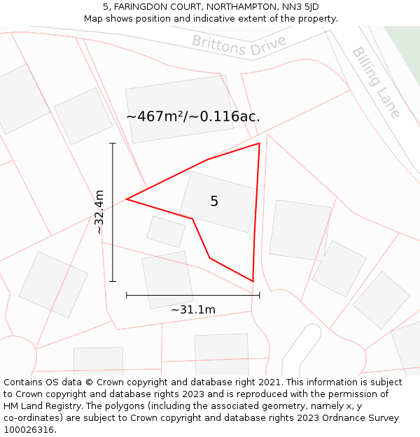 5, FARINGDON COURT, NORTHAMPTON, NN3 5JD: Plot and title map