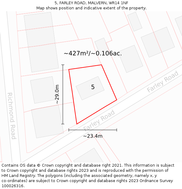 5, FARLEY ROAD, MALVERN, WR14 1NF: Plot and title map
