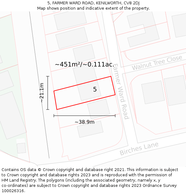 5, FARMER WARD ROAD, KENILWORTH, CV8 2DJ: Plot and title map