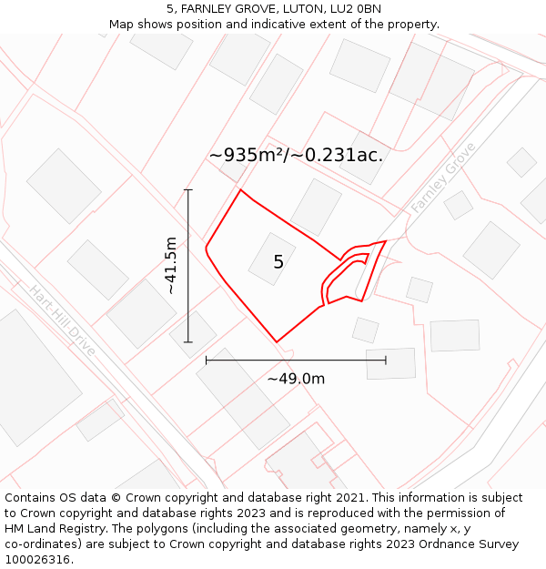 5, FARNLEY GROVE, LUTON, LU2 0BN: Plot and title map