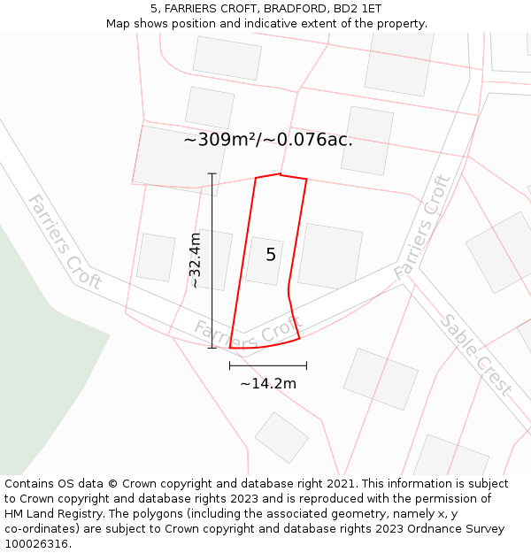 5, FARRIERS CROFT, BRADFORD, BD2 1ET: Plot and title map