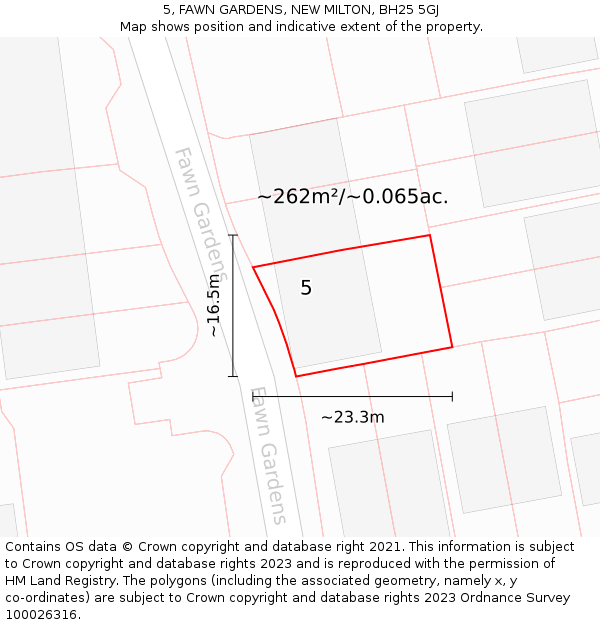 5, FAWN GARDENS, NEW MILTON, BH25 5GJ: Plot and title map