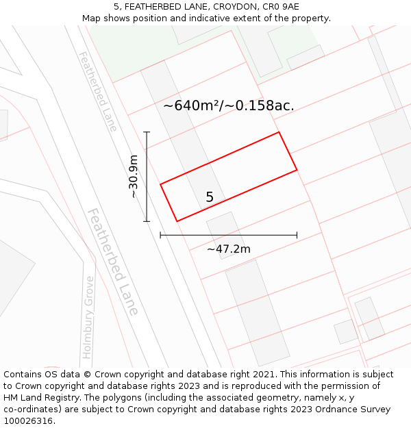 5, FEATHERBED LANE, CROYDON, CR0 9AE: Plot and title map