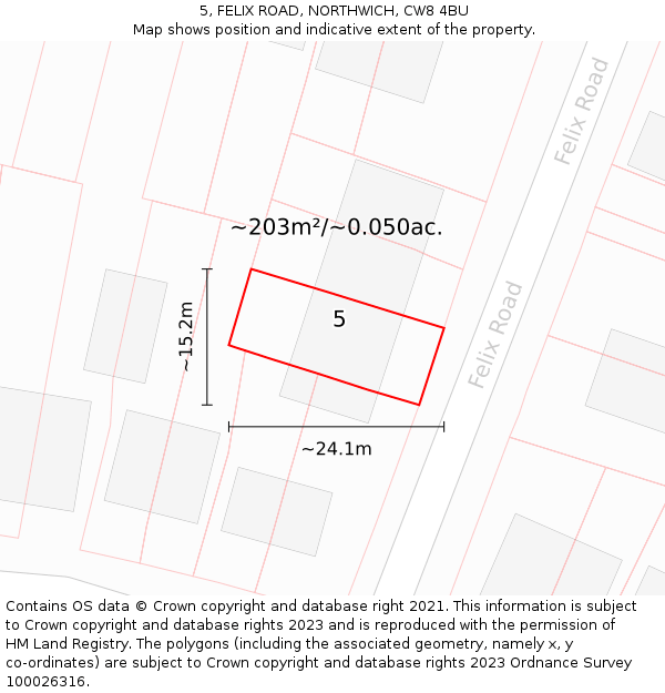 5, FELIX ROAD, NORTHWICH, CW8 4BU: Plot and title map