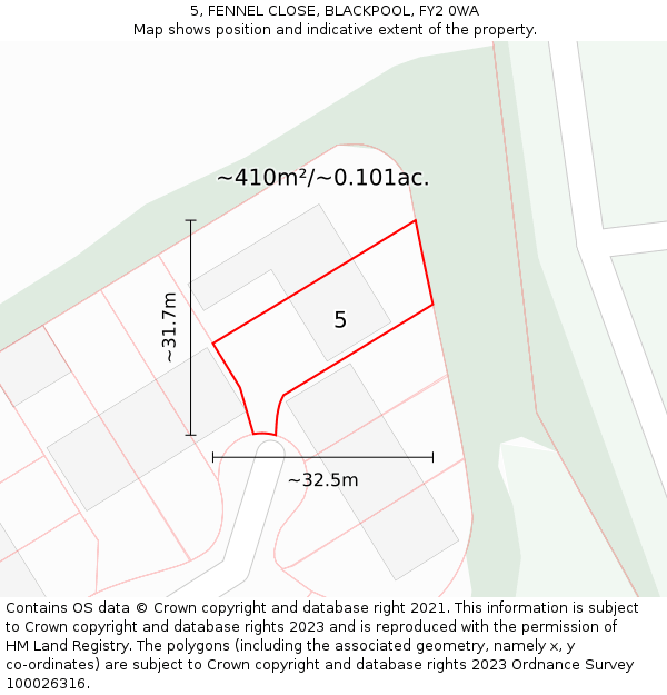 5, FENNEL CLOSE, BLACKPOOL, FY2 0WA: Plot and title map