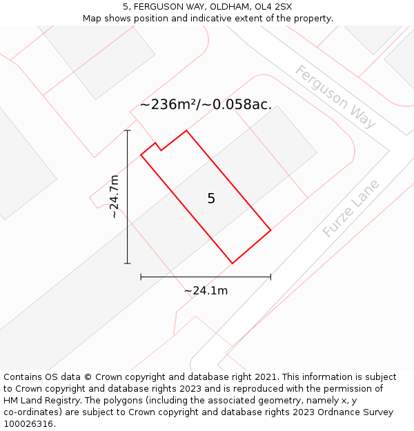 5, FERGUSON WAY, OLDHAM, OL4 2SX: Plot and title map