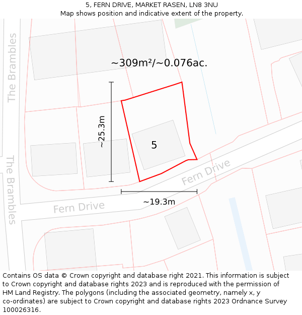 5, FERN DRIVE, MARKET RASEN, LN8 3NU: Plot and title map