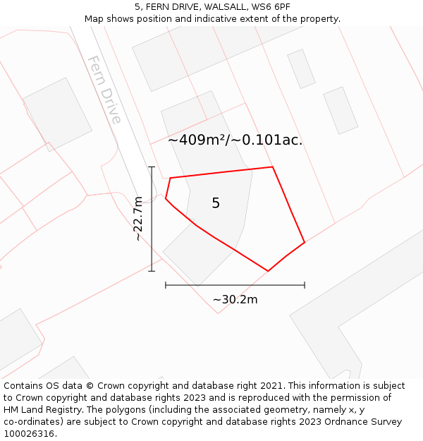 5, FERN DRIVE, WALSALL, WS6 6PF: Plot and title map