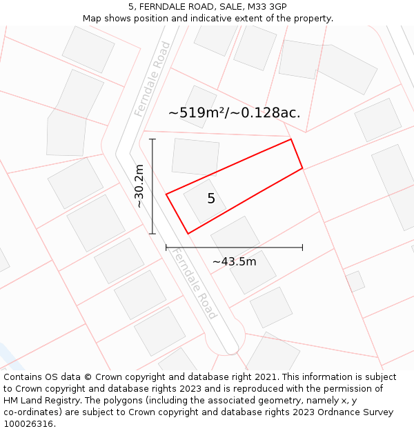 5, FERNDALE ROAD, SALE, M33 3GP: Plot and title map