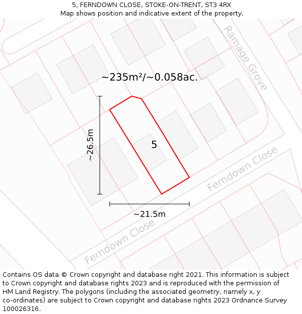 5, FERNDOWN CLOSE, STOKE-ON-TRENT, ST3 4RX: Plot and title map
