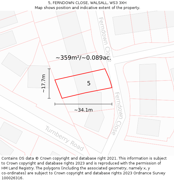 5, FERNDOWN CLOSE, WALSALL, WS3 3XH: Plot and title map