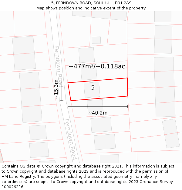 5, FERNDOWN ROAD, SOLIHULL, B91 2AS: Plot and title map