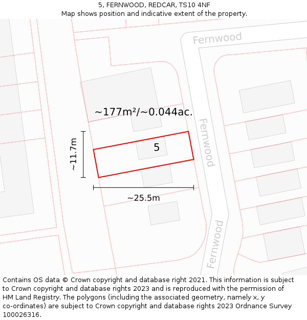 5, FERNWOOD, REDCAR, TS10 4NF: Plot and title map