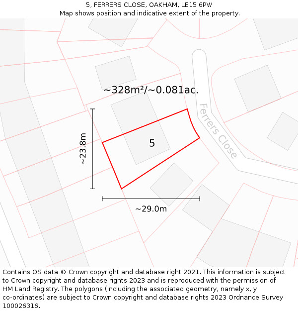 5, FERRERS CLOSE, OAKHAM, LE15 6PW: Plot and title map