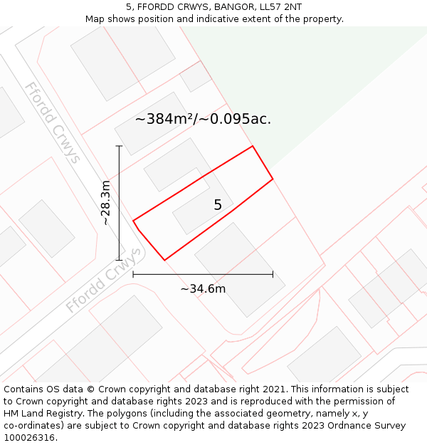 5, FFORDD CRWYS, BANGOR, LL57 2NT: Plot and title map