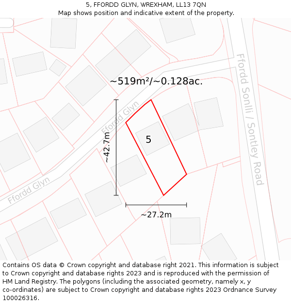 5, FFORDD GLYN, WREXHAM, LL13 7QN: Plot and title map