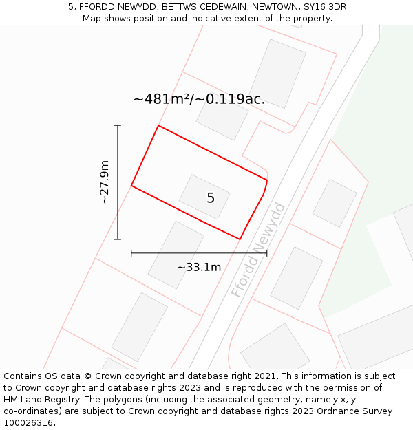 5, FFORDD NEWYDD, BETTWS CEDEWAIN, NEWTOWN, SY16 3DR: Plot and title map