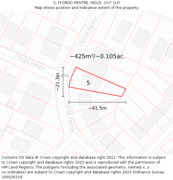 5, FFORDD PENTRE, MOLD, CH7 1UY: Plot and title map