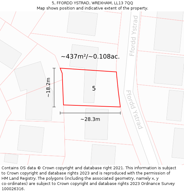 5, FFORDD YSTRAD, WREXHAM, LL13 7QQ: Plot and title map