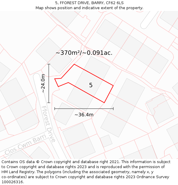 5, FFOREST DRIVE, BARRY, CF62 6LS: Plot and title map