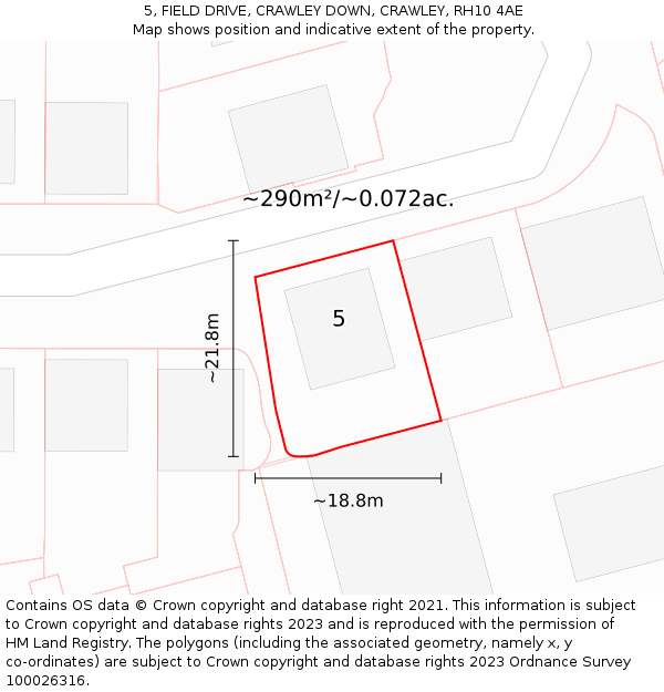 5, FIELD DRIVE, CRAWLEY DOWN, CRAWLEY, RH10 4AE: Plot and title map