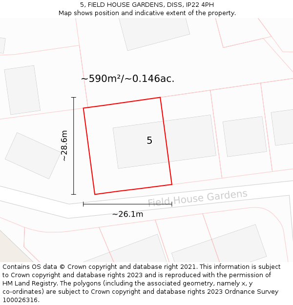 5, FIELD HOUSE GARDENS, DISS, IP22 4PH: Plot and title map