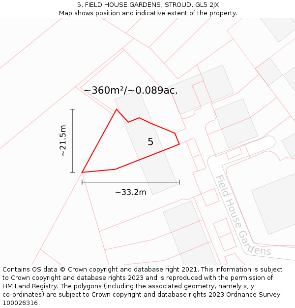 5, FIELD HOUSE GARDENS, STROUD, GL5 2JX: Plot and title map