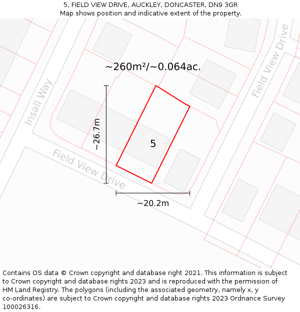 5, FIELD VIEW DRIVE, AUCKLEY, DONCASTER, DN9 3GR: Plot and title map