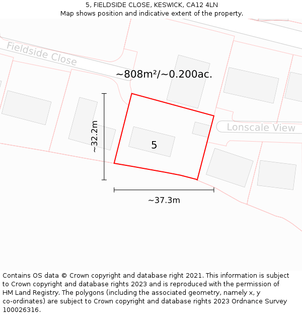 5, FIELDSIDE CLOSE, KESWICK, CA12 4LN: Plot and title map