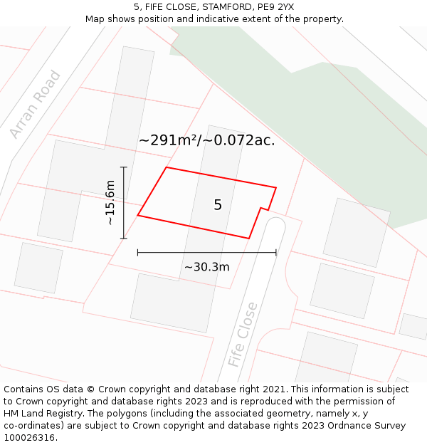 5, FIFE CLOSE, STAMFORD, PE9 2YX: Plot and title map