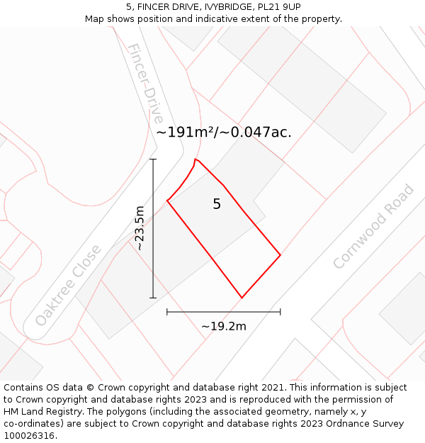 5, FINCER DRIVE, IVYBRIDGE, PL21 9UP: Plot and title map