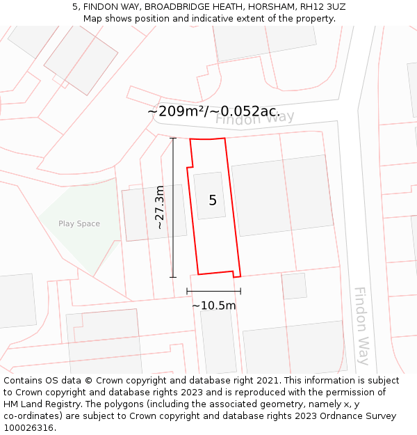 5, FINDON WAY, BROADBRIDGE HEATH, HORSHAM, RH12 3UZ: Plot and title map