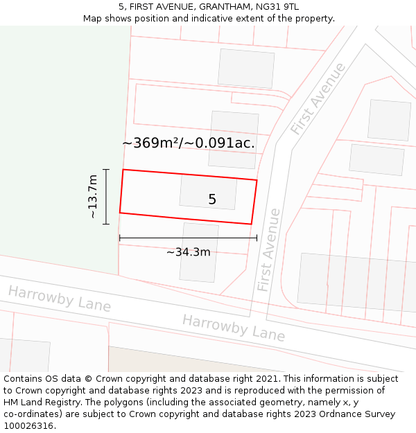 5, FIRST AVENUE, GRANTHAM, NG31 9TL: Plot and title map