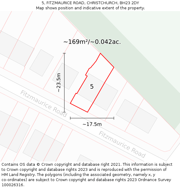 5, FITZMAURICE ROAD, CHRISTCHURCH, BH23 2DY: Plot and title map